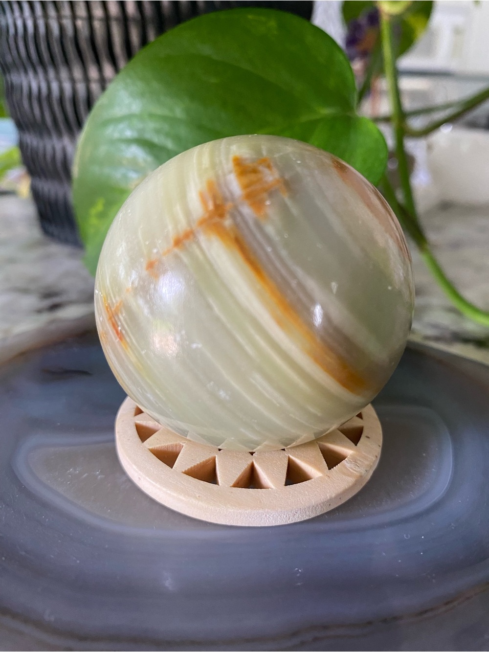 Polished Afghanistan Jade Sphere with Warm Veining